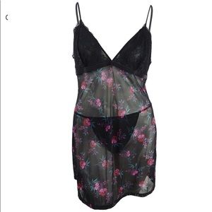 INC Mesh Printed Lace Nightgown & thong
